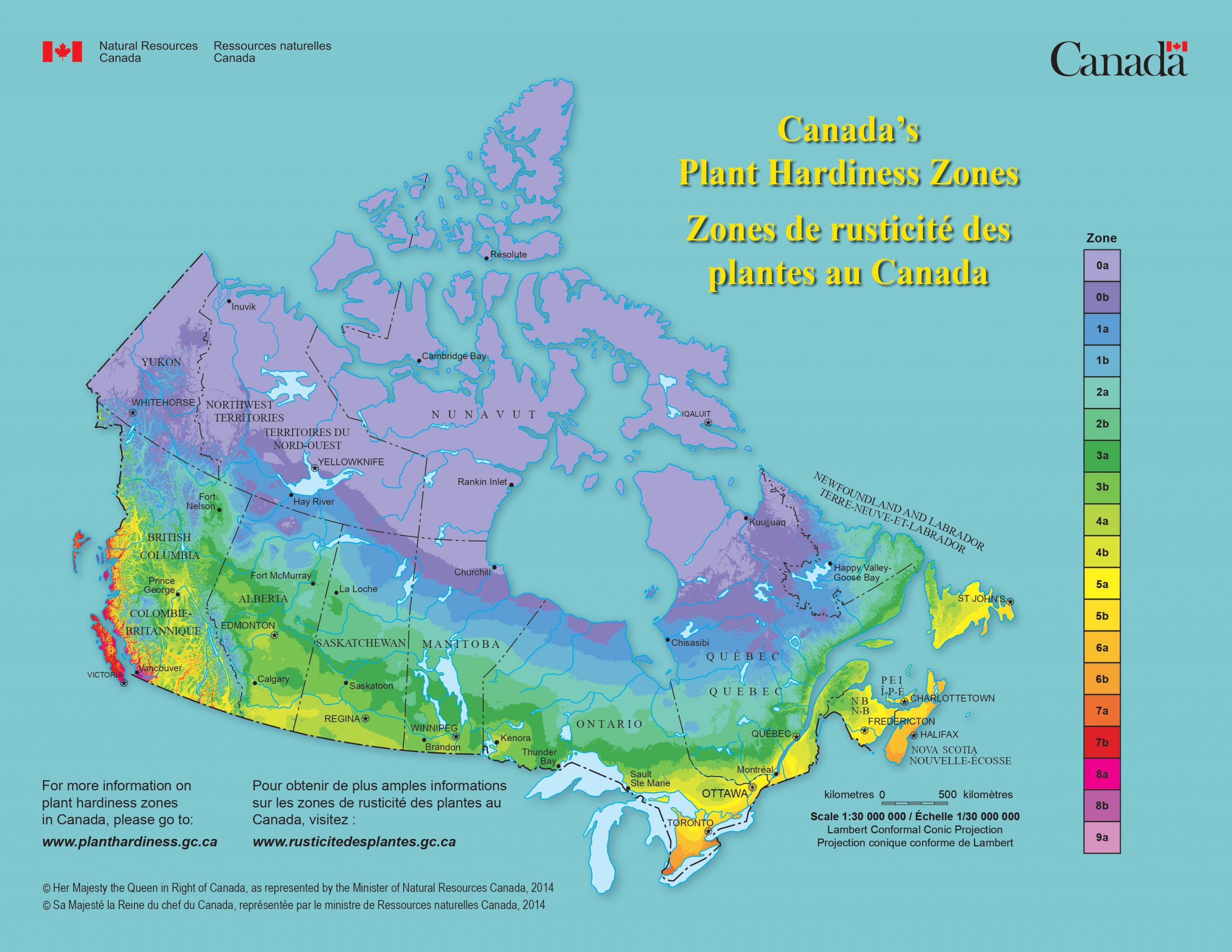 Carte des zones de rusticité du Gouvernement du Canada